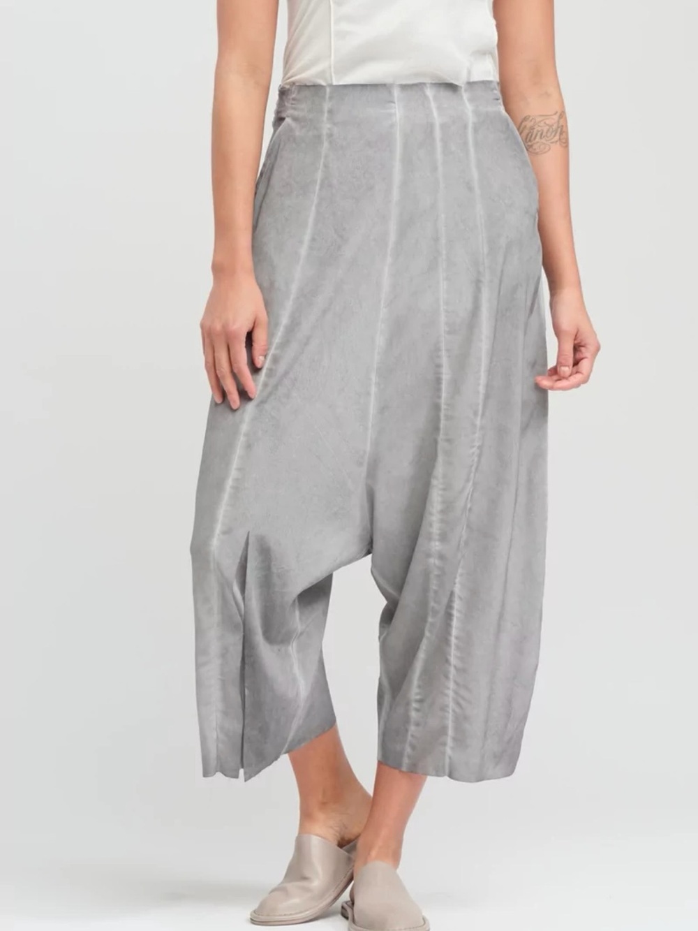 Rundholz Dip Stretch Silk Drop Crotch Pants in Charcoal Cloud Grey
